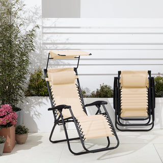 Neo Beige Folding Portable Zero Gravity Chairs and Table Set