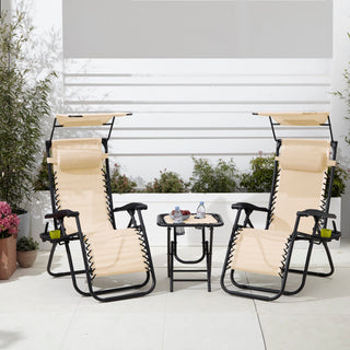 Neo Beige Folding Portable Zero Gravity Chairs and Table Set