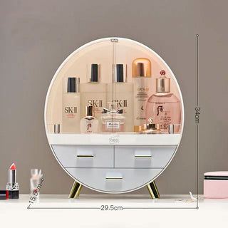 Neo Off White 2 Drawer Round Cosmetic Organiser