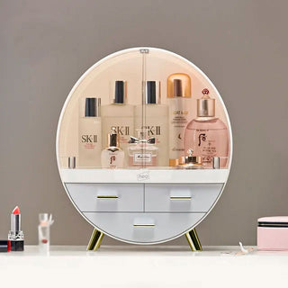 Neo Off White 2 Drawer Round Cosmetic Organiser