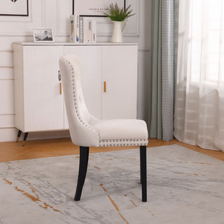 Neo Set Of Two Studded Natural Velvet Dining Chairs with Ring Knocker Detail