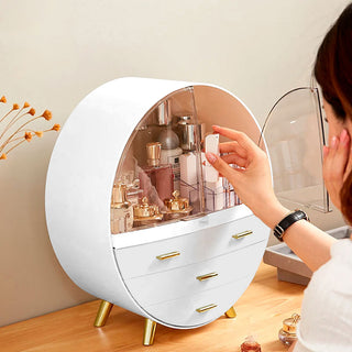 Neo Off White 3 Drawer Round Cosmetic Organiser