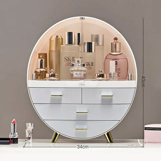 Neo Off White 3 Drawer Round Cosmetic Organiser