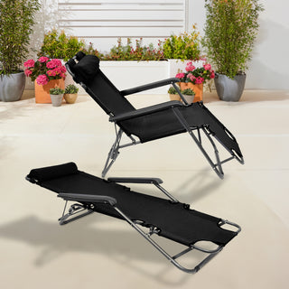 Neo Black Pair of 2 In 1 Sun Lounger Chairs Set