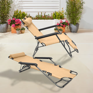 Neo Beige Pair of 2 In 1 Sun Lounger Chairs Set