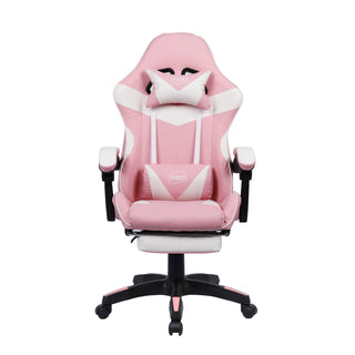 Neo Gaming Chair Pink & White PU Leather with Footrest