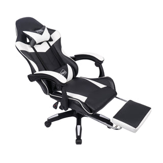 Neo Gaming Chair White & Black PU Leather with Footrest
