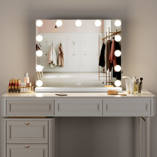 Neo Hollywood Vanity Touch Wall Mounted and Freestanding Mirror with 13 LED Bulbs