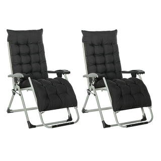 Neo Black Zero Gravity Sun Lounger With Padded Cushions Set of Two