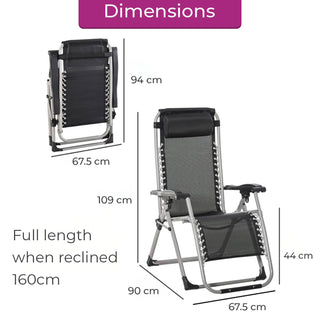 Neo Black Zero Gravity Sun Lounger With Padded Cushions Set of Two