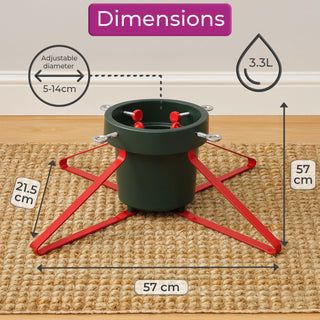 Neo Green And Red Christmas Tree Stand for Real Trees up to 8ft Extra Large Heavy Duty Metal Base with 4 Screws 3.3L Water Reservoir Tank Secure Stylish Festive Stable Design