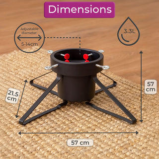 Neo Black Christmas Tree Stand for Real Trees up to 8ft Extra Large Heavy Duty Metal Base with 4 Screws 3.3L Water Reservoir Tank Secure Stylish Festive Stable Design