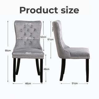 Neo Set Of Two Dark Grey Studded Velvet Dining Table Chair with Ring Knocker Detail