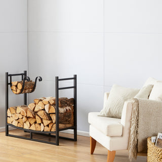 Neo Black Indoor Firewood Log Rack With Hooks