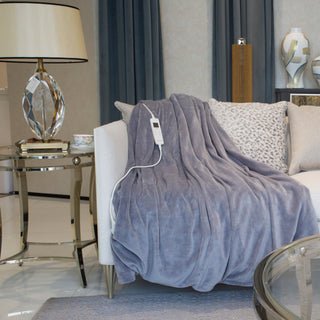 Neo Grey Electric Heated Throw Over Reversible Blanket