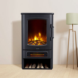Neo Electric Heater Black with Realistic Flame & Log Store 1000W / 2000W