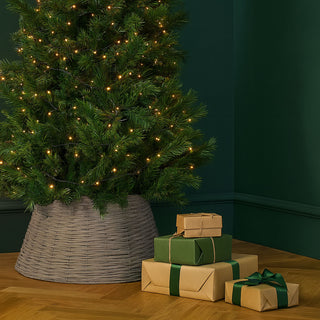 Neo Grey Willow Christmas Tree Skirt Natural Rustic Handwoven Half Split Willow Base Cover Hider Collar