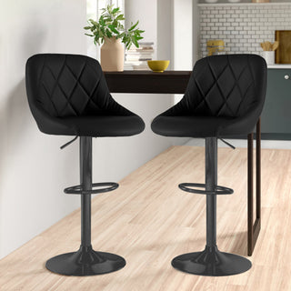 Neo Bar Stool Black Leather & Back Steel Base Set of Two