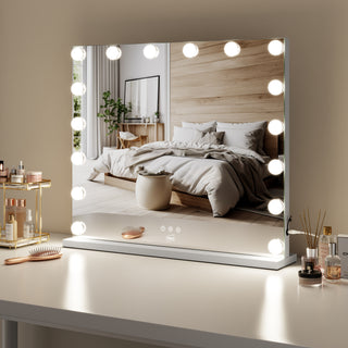 Neo Hollywood Vanity Touch Wall Mounted and Freestanding Mirror with 16 LED Bulbs