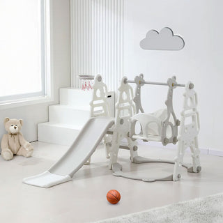 Neo 4-in-1 White Kids Playset Toddler Slide, Swing, Stairs and Hoop