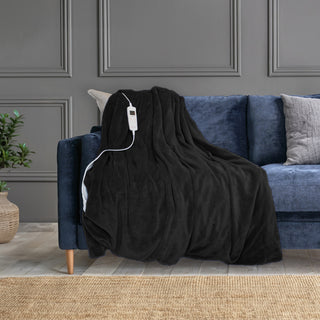Neo Black Electric Heated Throw Over Blanket - Reversible