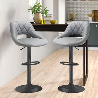 Neo Bar Stool Grey Faux Leather Black Steel Base Set of Two