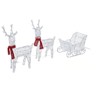 Neo 120 Indoor Outdoor LED Light Up Reindeer and Sleigh Christmas Decoration Festive Display with Dual Light Effects Timer Red Scarves Weatherproof Frame 5m Lead Wire