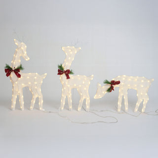 Neo Set of 3 LED Lighted Reindeer Christmas Decorations Indoor Outdoor Holiday Yard Décor 210 Dual LED Lights Timer Weather Resistant Frame Festive Red Bows & Greenery