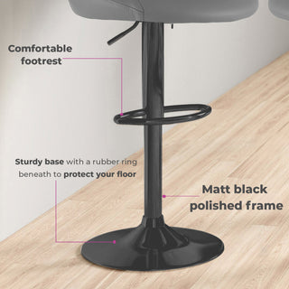 Neo Bar Stool Dark Grey Faux Leather & Black Steel Base Set of Two