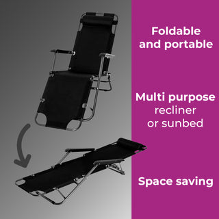 Neo Black Pair of 2 In 1 Sun Lounger Chairs Set