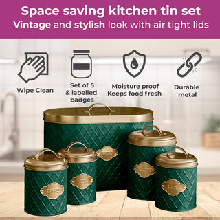 Neo Emerald Green Embossed 5 Piece Kitchen Canister Set