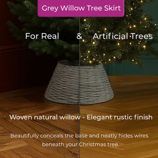 Neo Grey Willow Christmas Tree Skirt Natural Rustic Handwoven Half Split Willow Base Cover Hider Collar