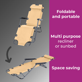 Neo Beige Pair of 2 In 1 Sun Lounger Chairs Set