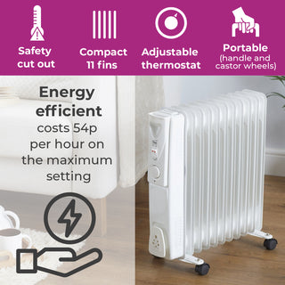 Neo 11 Fin White Electric Oil Filled Radiator