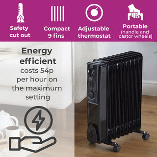 Neo 9 Fin Black Electric Oil Filled Radiator
