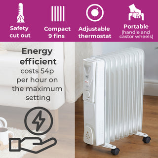 Neo 9 Fin White Electric Oil Filled Radiator