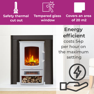 Neo Electric Heater White with Realistic Flame & Log Store 1000W / 2000W
