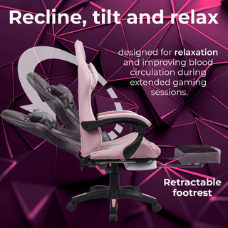 Neo Gaming Chair Pink & White PU Leather with Footrest