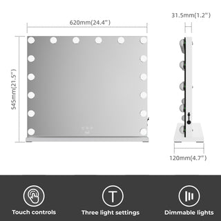 Neo Hollywood Vanity Touch Wall Mounted and Freestanding Mirror with 16 LED Bulbs