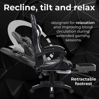 Neo Gaming Chair White & Black PU Leather with Footrest