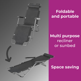 Neo Grey Pair of 2 In 1 Sun Lounger Chairs Set