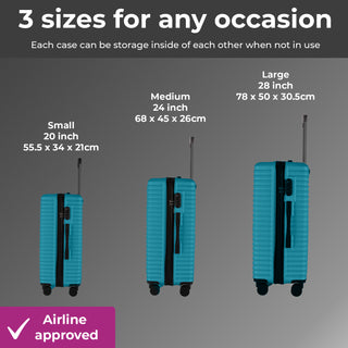 Neo Electric Blue 3 Piece Hard Shell Luggage Suitcase Set