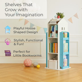 Neo Kid's Freestanding Bookshelf Blue House Shaped 360° Rotating