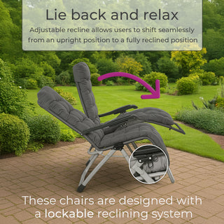 Neo Dark Grey Zero Gravity Sun Lounger With Padded Cushions Set of Two