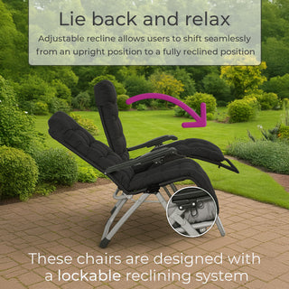 Neo Black Zero Gravity Sun Lounger With Padded Cushions Set of Two