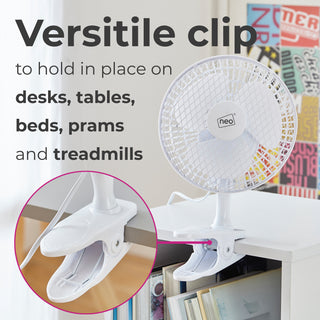 Neo Mini Clip Base Mount Desk Fan - White