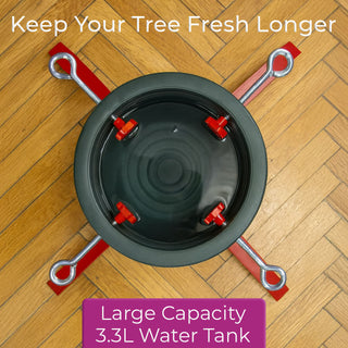 Neo Green And Red Christmas Tree Stand for Real Trees up to 8ft Extra Large Heavy Duty Metal Base with 4 Screws 3.3L Water Reservoir Tank Secure Stylish Festive Stable Design
