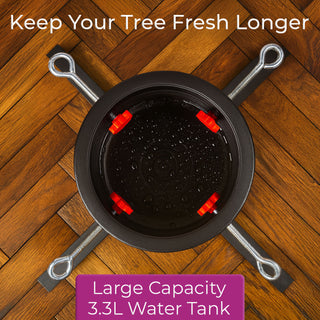 Neo Black Christmas Tree Stand for Real Trees up to 8ft Extra Large Heavy Duty Metal Base with 4 Screws 3.3L Water Reservoir Tank Secure Stylish Festive Stable Design