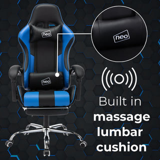 Neo Gaming Chair Blue & Black Leather With Massage Function & Footrest