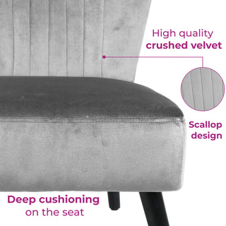 Neo Vieste Grey Crushed Velvet Shell Accent Chair